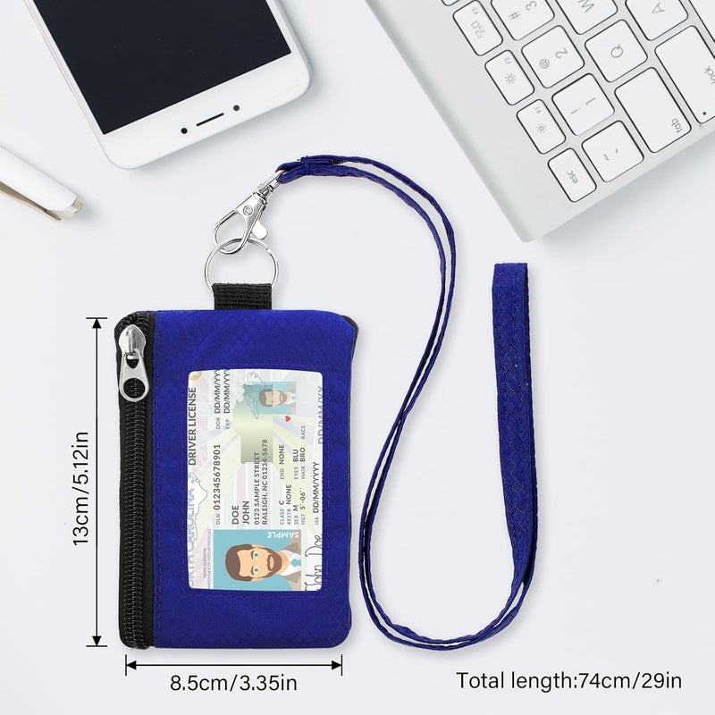 ZHOMA Minimalist RFID Wallet with Lanyard, Multi-functional ID Case with 2 Zipper Pockets and Key Chain for Men and Women, Tactical Badge Pouch Cards Holder, Coin Purse for Travel Sports - Yellow&Blue - Image 5